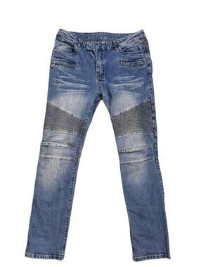 Balmain Paris Stretch Biker Moto Jean Blue FW14